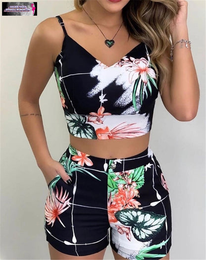 Floral 2-Piece Shorts Set for Women - Office Lady Summer Outfit