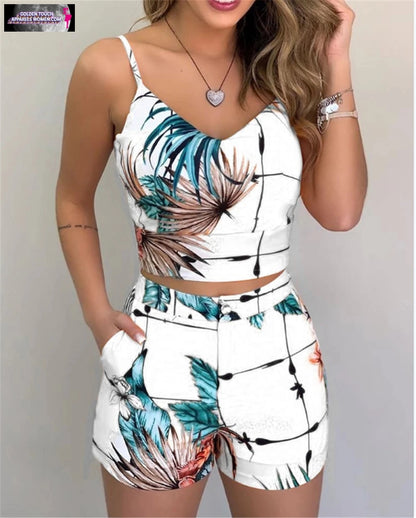 Floral 2-Piece Shorts Set for Women - Office Lady Summer Outfit