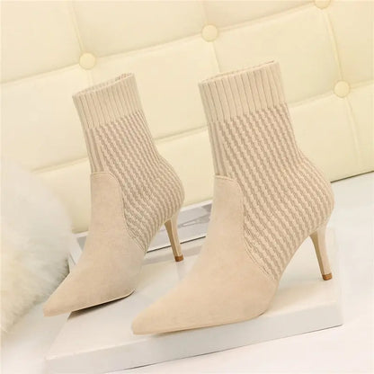 2023 Winter Sock Boots Sexy Knitting High Heels Ankle Booties.