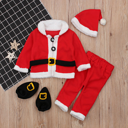 Christmas coat Christmas kids long-sleeved Christmas old man dress up four-piece cosplay children's clothing