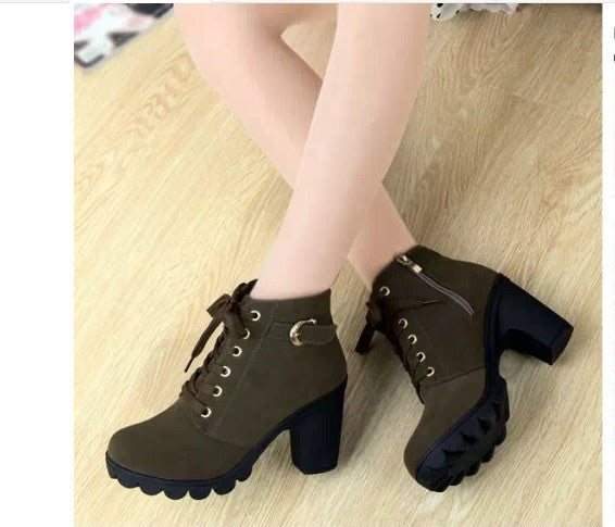 "New Arrival Autumn/Winter High Heel Cross Strap Martin Boots, Genuine Leather,