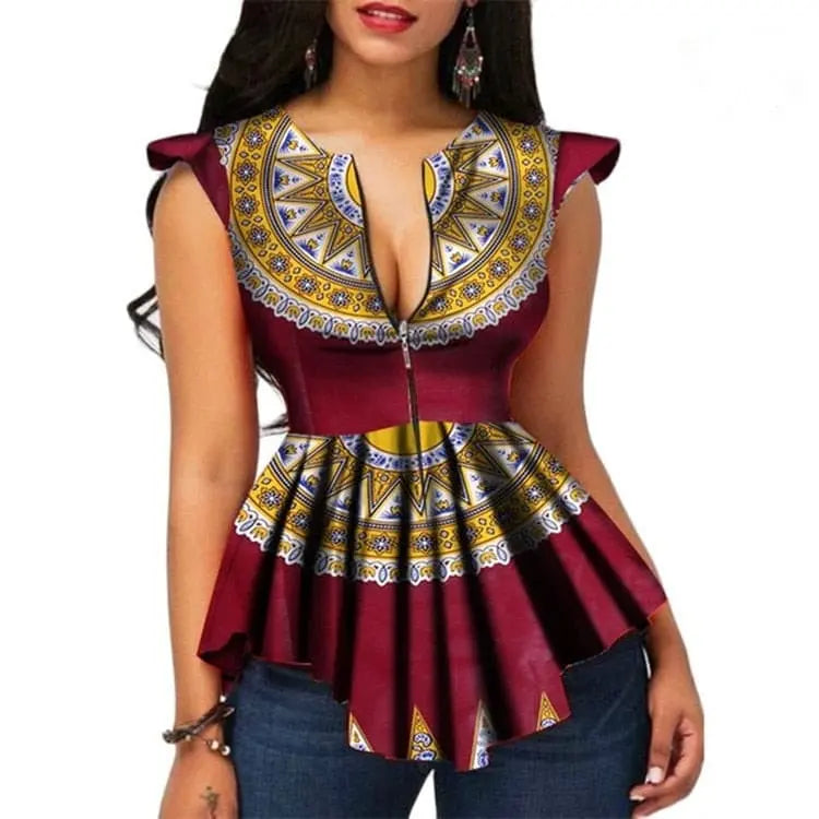 AFrican Clothing Top Dashiki Print Sexy Ankara  T-shirts Ethnic Short Sleeve Ladies African Dress top.