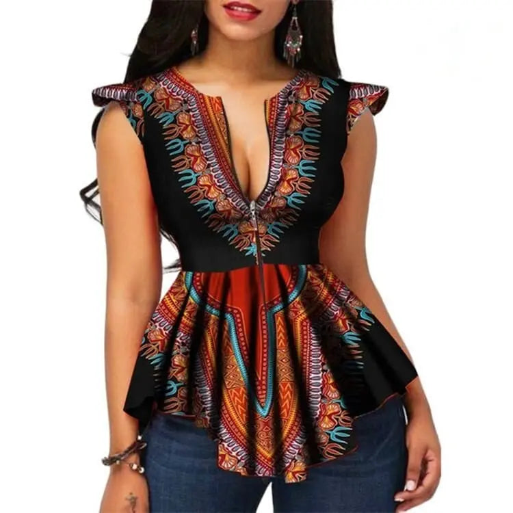 AFrican Clothing Top Dashiki Print Sexy Ankara  T-shirts Ethnic Short Sleeve Ladies African Dress top.