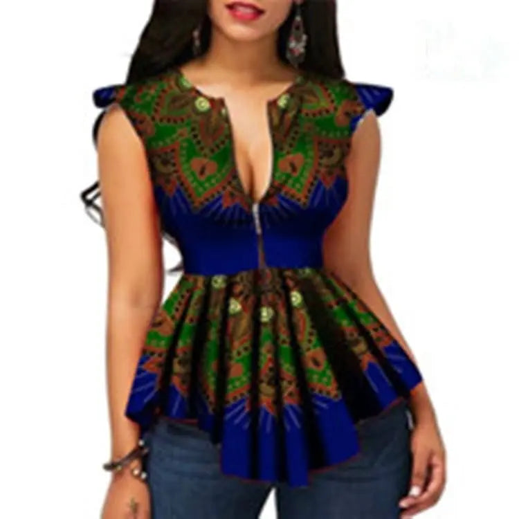 AFrican Clothing Top Dashiki Print Sexy Ankara  T-shirts Ethnic Short Sleeve Ladies African Dress top.