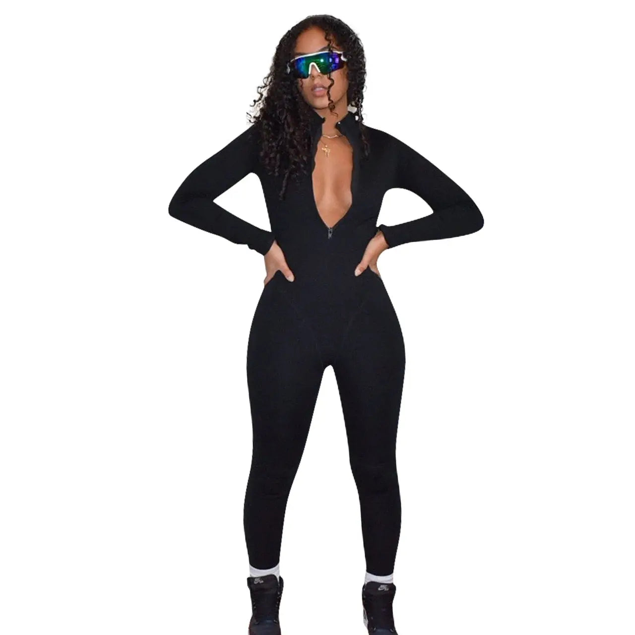 Echoine Zipper Long Sleeve Jumpsuit Green Gray Skinny Bodycon Sexy Rompers Autumn Rompers Party Clubwear Outfits Overalls Women.