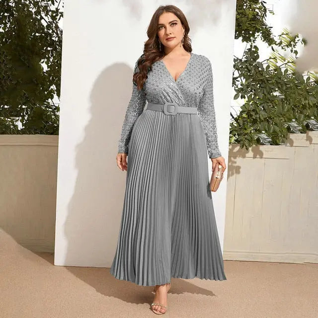 Elegant Plus Size Bright Silk Ruched Maxi Dresses Women Luxury Waistband Evening Party Clothing Night Club Dress Female Outfits.