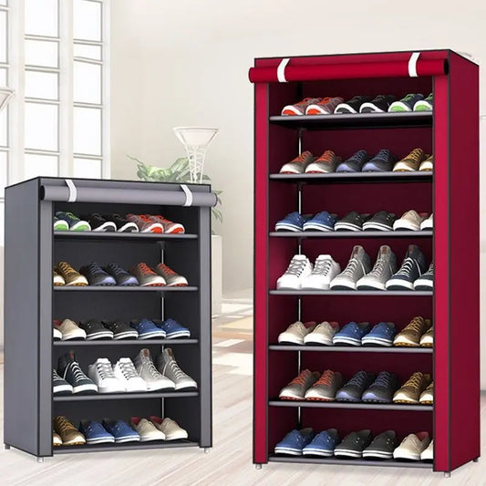 Full enclosed shoe cabinet double zip dustproof shoe shelf home multi-layer solid dormitory storage shelf shelf door door.