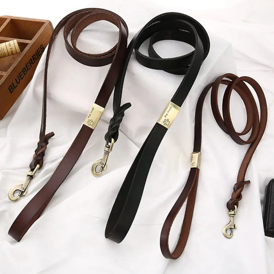 Genuine Leather Dog Leash Small Medium Large Dogs Pet Walking Leash Training Leads 120cm Length Width 1.2 / 2.0cm Black Brown.