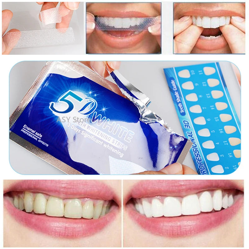 Professional 5D Gel Teeth Whitening Strips - Dental Whitening Kit for Teeth with Veneers - Effective Oral Hygiene Care Strips for False Teeth - Dentist Recommended Whitening Gel