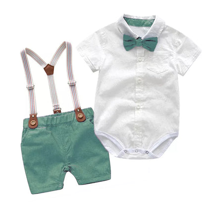 Baby Boy Clothes tSummer Gentleman Birthday Suits Newborn Party Dress Soft Cotton Solid Rmper + Belt Pants Infant Toddler Set