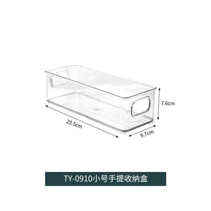 Kitchen refrigerator storage box with handle transparent fruit and vegetable beverage storage box refrigerated finishing PET plastic crisper.