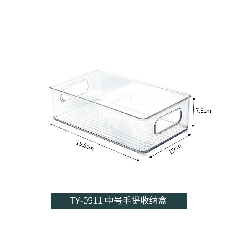 Kitchen refrigerator storage box with handle transparent fruit and vegetable beverage storage box refrigerated finishing PET plastic crisper.