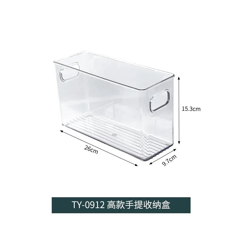 Kitchen refrigerator storage box with handle transparent fruit and vegetable beverage storage box refrigerated finishing PET plastic crisper.