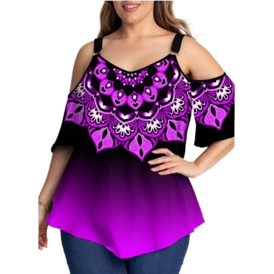 Luxury Brand Plus Size Women'S Blouses Chubby Elegant Female Blouses Chic Boho Print Woman Tunic Tops Large Size Women'S T-Shirt.