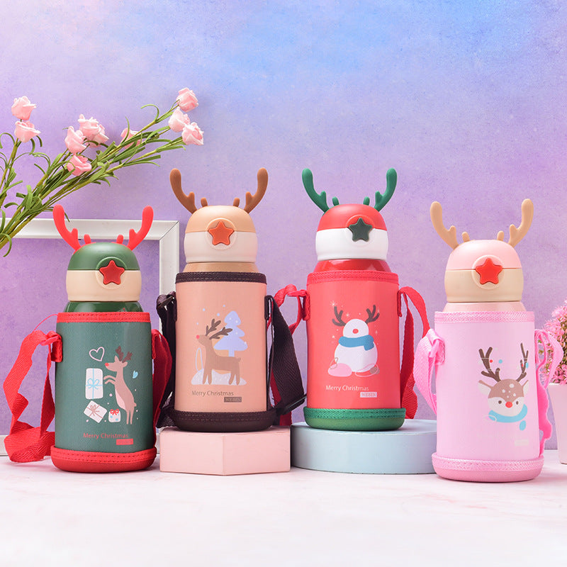 New Christmas 316 stainless steel thermal insulation cup Outdoors portable children's cartoon cup set straw cup wholesale custom