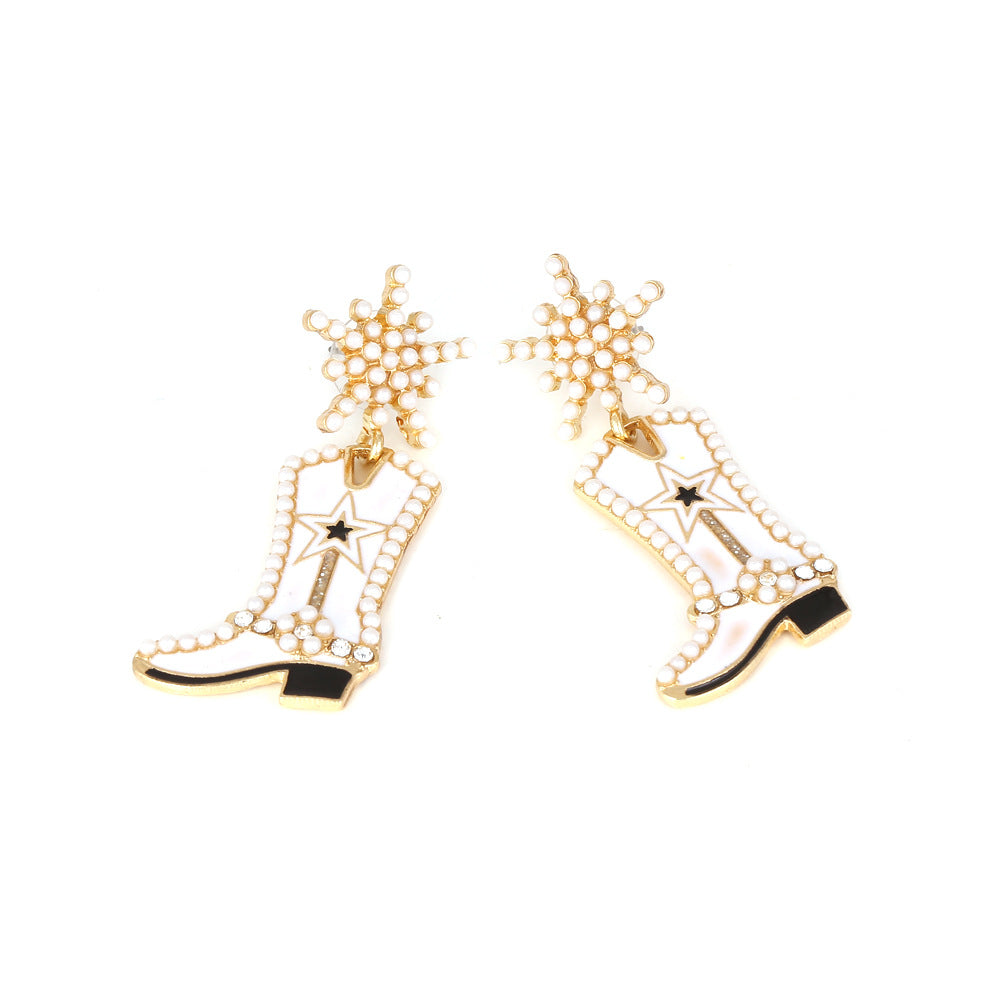 European and American Christmas earrings exaggerated creative oil dripping boots inlaid pearl earrings personality temperament snowflake earrings cross-border