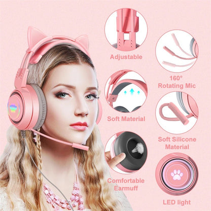 SY-G5 Cross border Popular Cat Ear Glow Game Computer Earphones with Wired Headphones, Esports Earphones Wholesale