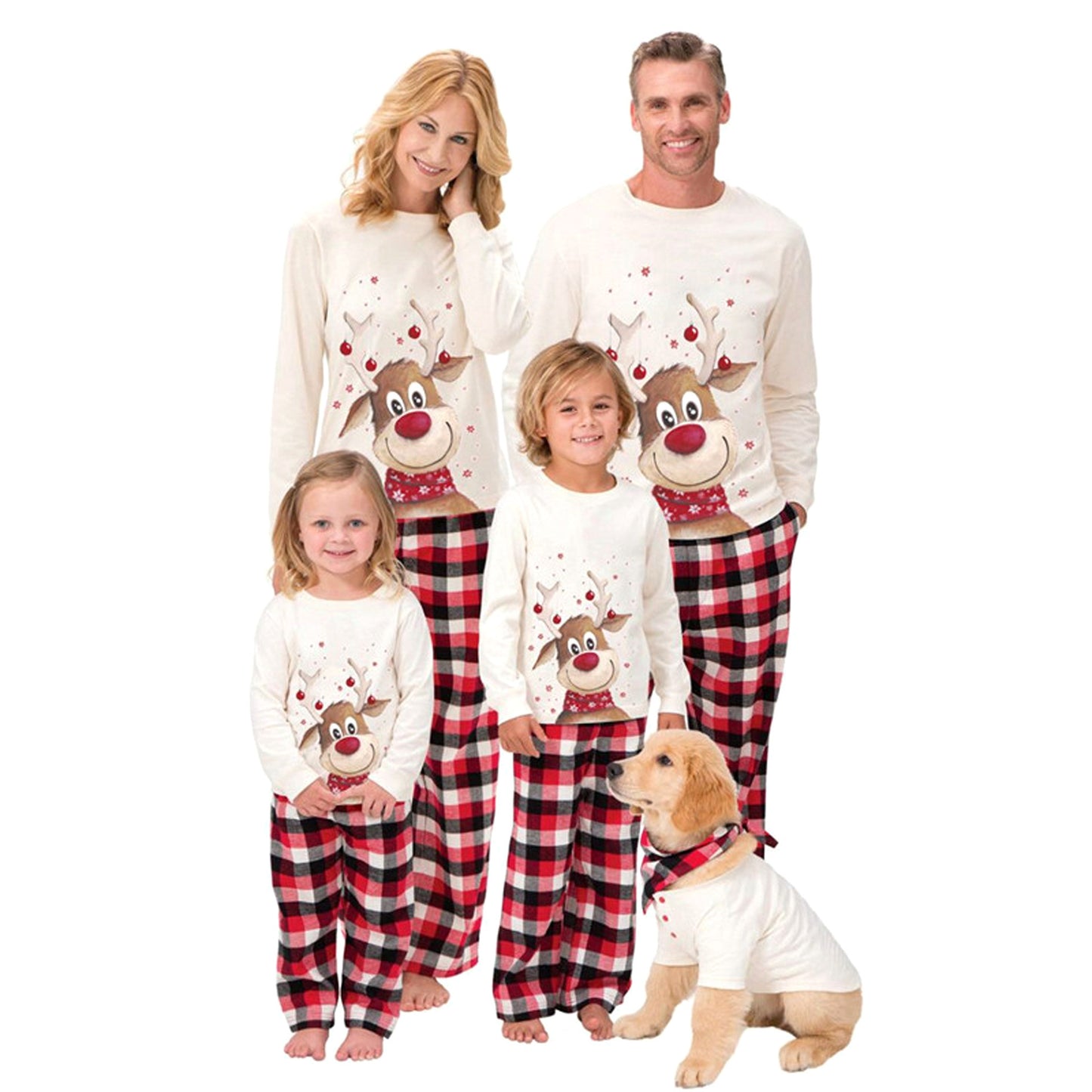 new Christmas elk print parent-child long-sleeved white elk parent-child pajamas home clothes