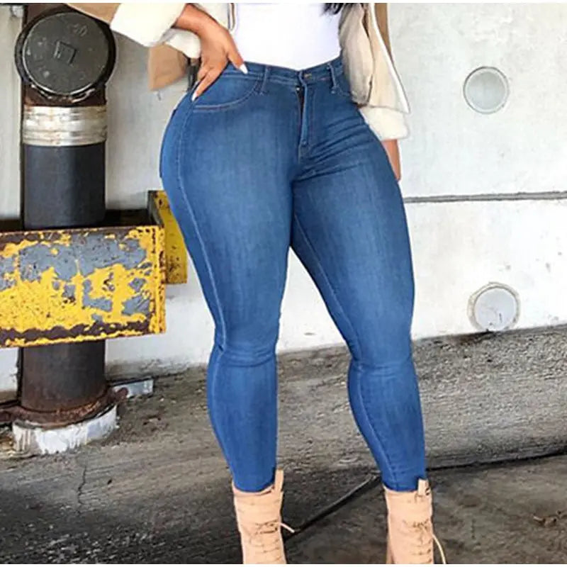 Plus Size High Waist Stretchy Skinny White Basic Casual Jeans Distressed Bodycon Pencil Denim Pants Lady Indie Trousers Jean.