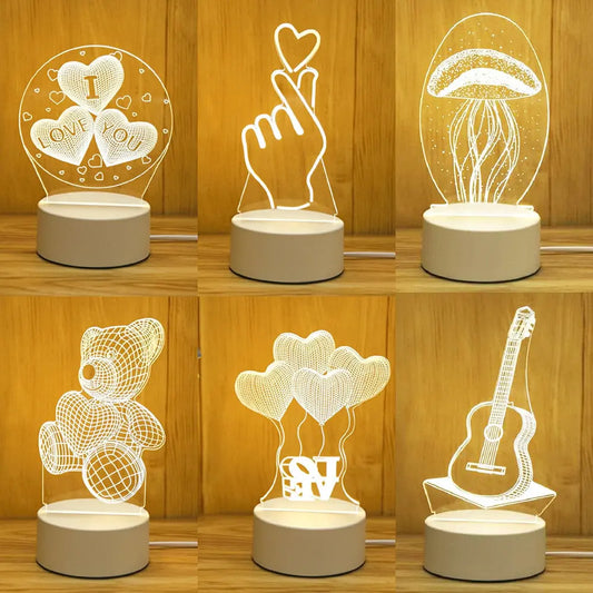 Romantic Love 3D Acrylic Led Lamp for Home Children's Night Light Table Lamp Birthday Party Decor Valentine's Day Bedside Lamp.