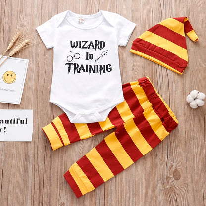 "Halloween Little Wizard 3-Piece Newborn Baby Clothes Set - Tops, Pants, and Hat - 2023 Collection - Toddler Boy/Girl Babe Outfit"