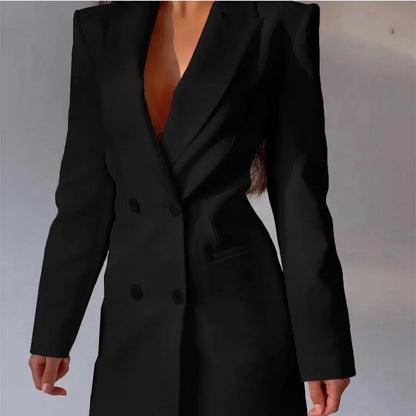 Women Elegant Blazer Solid Double Breasted Backless Long Sleeve Thin Slim Blazers Office Lady Fashion Suits
