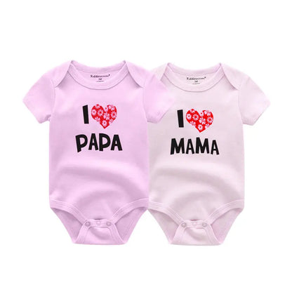 I Love Papa Mama Baby Bodysuits, 100% Cotton Twin Clothes for Newborn unisex