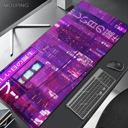 Customizable Purple Neon Gaming Mousepad - Smooth & Durable - Extended Size for Gamers - Japanese Design - Fast Shipping