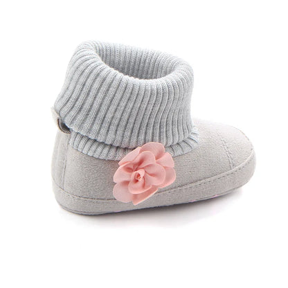 Winter Warm Knitting Baby Boots - Cute Flower Booties for Baby Girl/Boy - Soft Sole & Anti-skid