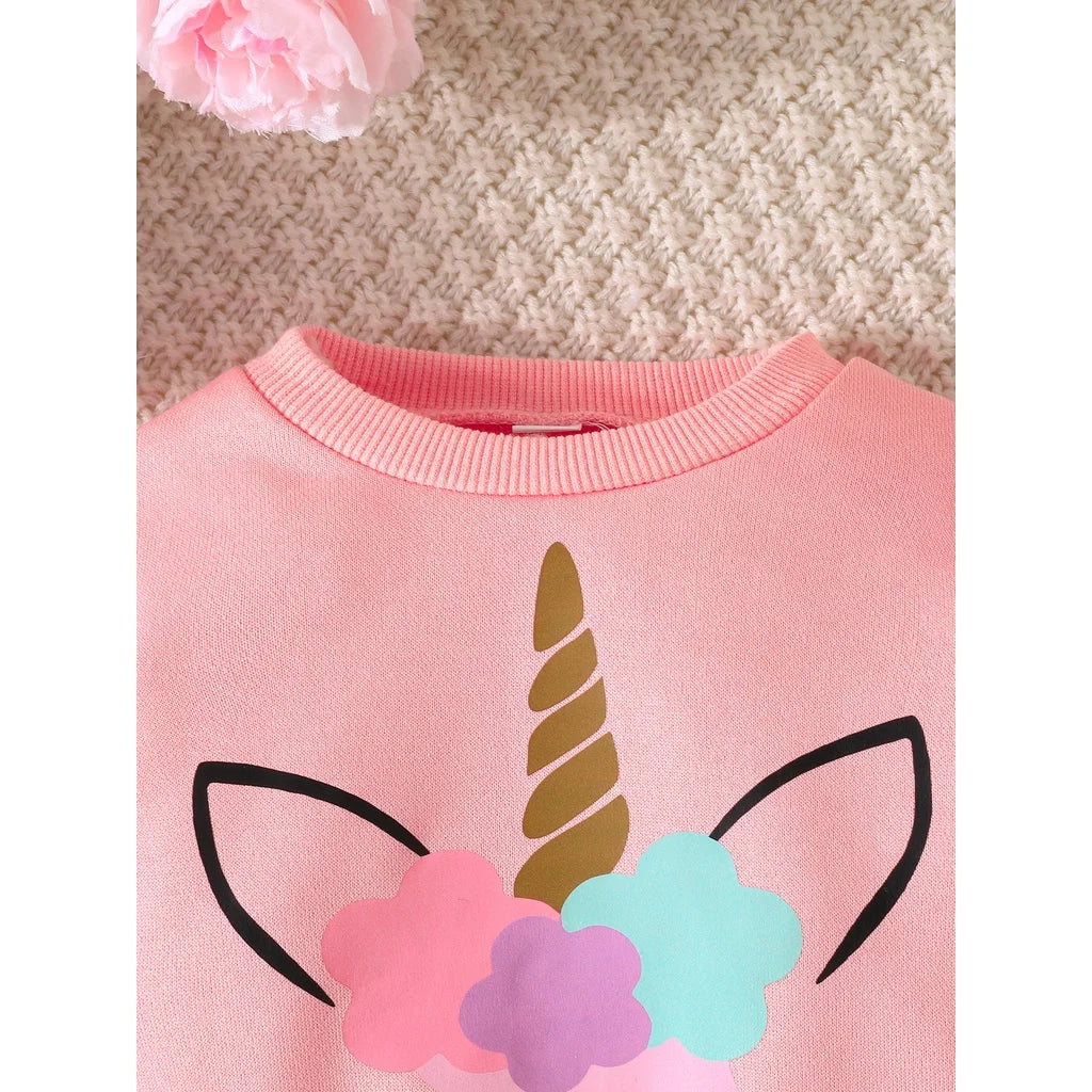 Kid Girl 3-24Months Spring and Autumn Long Sleeve Tee Cartoon Unicorn and Long Pants Outfit Toddler Infant Clothing Set