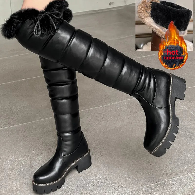 Waterproof Over-the-Knee Snow Boots for Women with Plush Lining - Warm Winter Shoes in Black or Brown