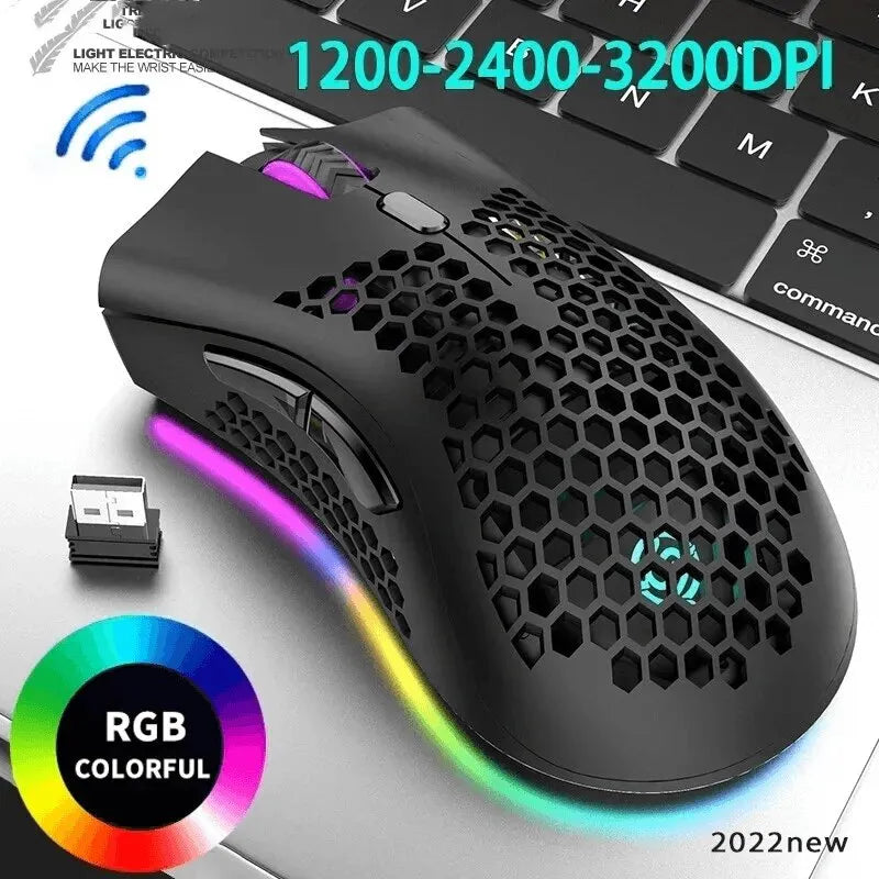 Rechargeable Gaming Mouse - USB 2.4G Wireless - RGB Light - Honeycomb Design - for Desktop PC Computers, Notebooks, Laptops