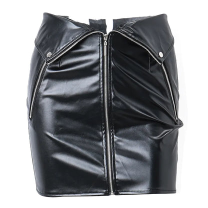 Multi Zipper PU Leather Skirt Sexy High-waist Bodycon Women Hip Skirts 2023 Summer Grunge Streetwear Mini Dresses