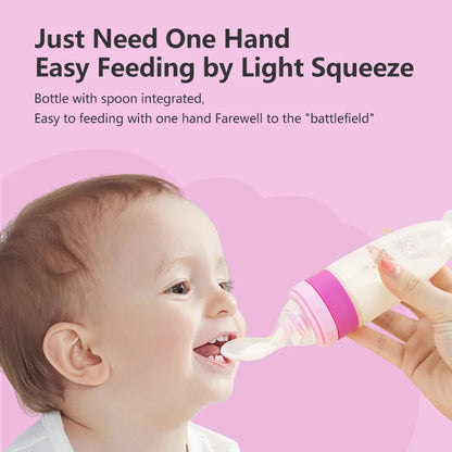 BPA-Free Silicone Squeeze Bottle Spoon Feeder for Infants (3 OZ/90ml) - Ideal for Rice Paste, Fruit, and Vegetable Feeding