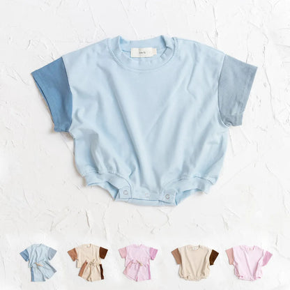 2023 Summer Newborn Baby Boys Girls Oversized Rompers Unisex Romper For Babies Solid Cotton Short Sleeve Bodysuit Jumpsuits