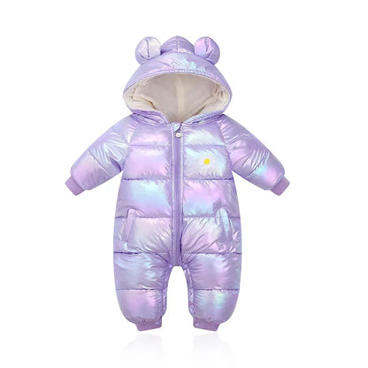 Space-Themed Winter Baby Bodysuits & One-pieces: Hooded, Thick, Padded, and Colorful Cotton Clothes for Outdoor