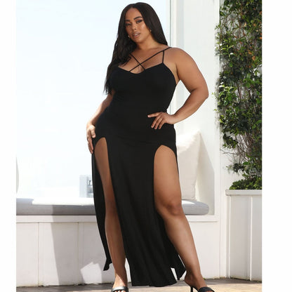 Plus size women's summer new sexy sling high slit dress Sexy Outfits for Women, Prom Maxi Dress