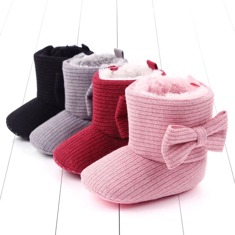 Cute Bowknot Baby Ankle Boots with Warm Lining - Perfect for Winter & Infant's First Walking - Soft Cotton Sole & Baby-Friendly