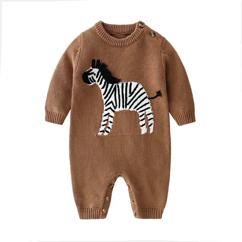 Baby Rompers Autumn Brown Long Sleeve Newborn Boys Girls Knitted Sweaters Jumpsuits Winter Toddler Infant Outfits One Piece Wear