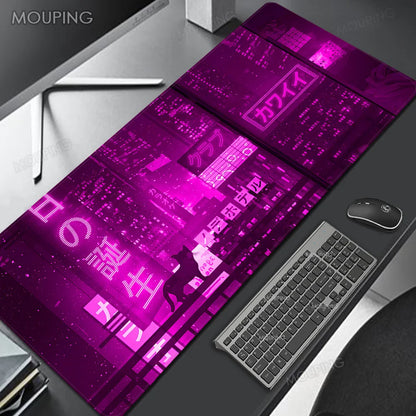 Customizable Purple Neon Gaming Mousepad - Smooth & Durable - Extended Size for Gamers - Japanese Design - Fast Shipping