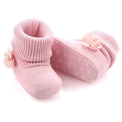 Winter Warm Knitting Baby Boots - Cute Flower Booties for Baby Girl/Boy - Soft Sole & Anti-skid