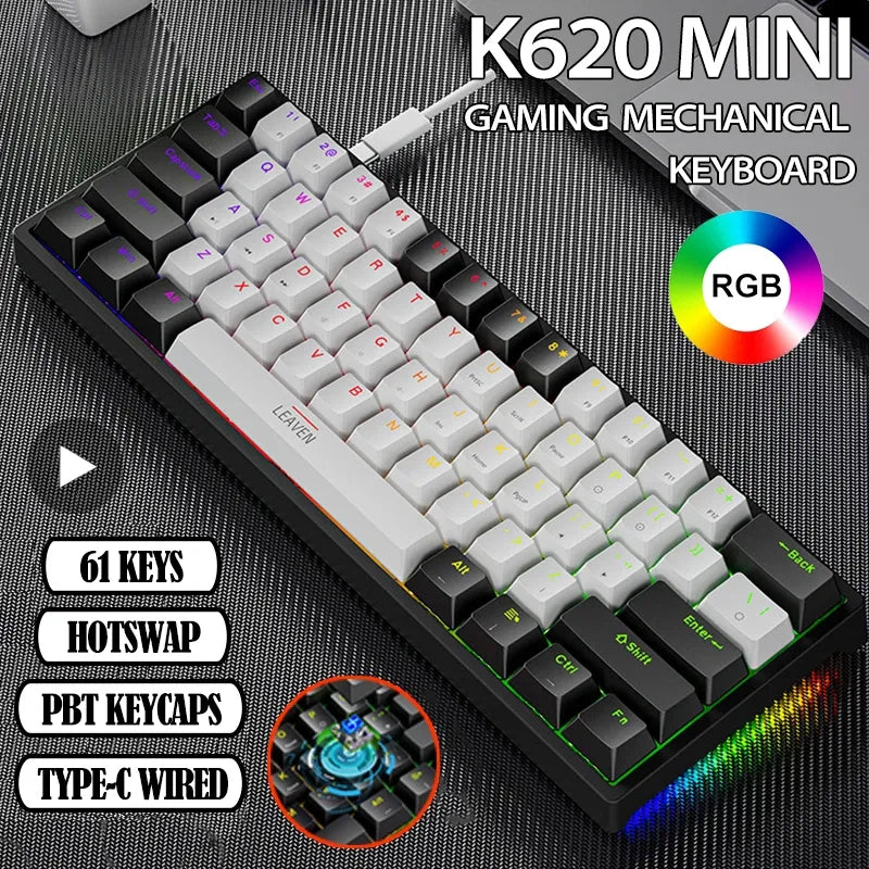 Mini Backlit RGB Gaming Mechanical Keyboard Gamer Mechanic Kit 60 Percent DIY Custom PBT Keycap Hotswap Pink White USB PC