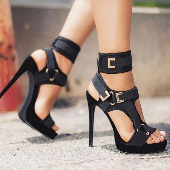 Stylish Women's Cut Out Platform Sandals with Open Toe, High Heels, and Ankle Strap