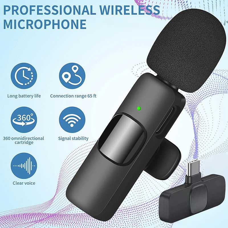 Wireless Microphone for Android Live Broadcast & Gaming - 360° Full Pick Up - Plug & Play - 10 Hr Battery