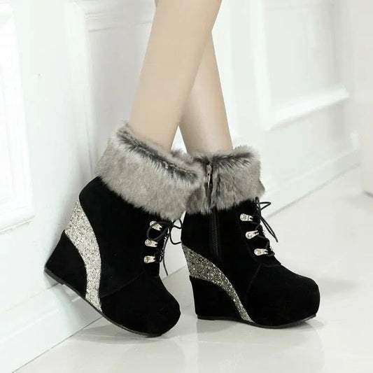 Plus size 43 Fashion Russia Winter Wedges Shoes Ankle Boots Women Warm Boots Platform High Heels Snow Boots Shoes Woman.