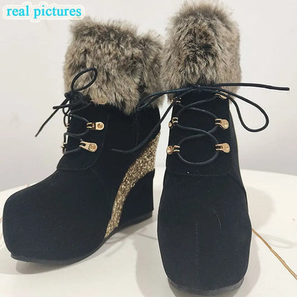 Plus size 43 Fashion Russia Winter Wedges Shoes Ankle Boots Women Warm Boots Platform High Heels Snow Boots Shoes Woman.