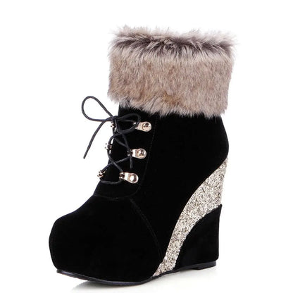 Plus size 43 Fashion Russia Winter Wedges Shoes Ankle Boots Women Warm Boots Platform High Heels Snow Boots Shoes Woman.