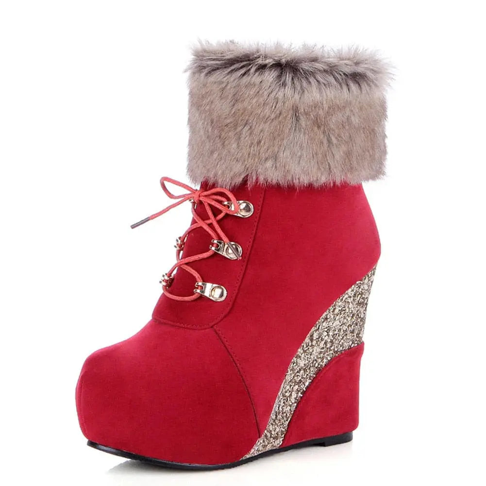 Plus size 43 Fashion Russia Winter Wedges Shoes Ankle Boots Women Warm Boots Platform High Heels Snow Boots Shoes Woman.