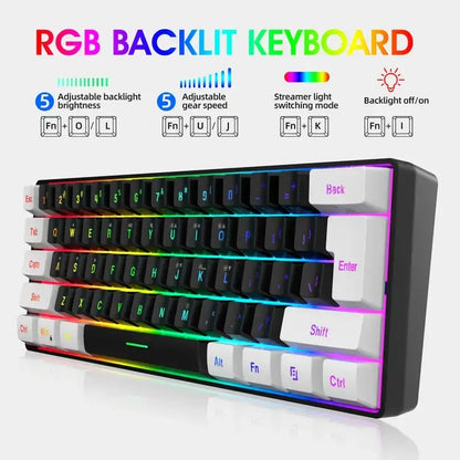 Mini Gaming Keyboard - Wired, Ultra-Compact with RGB Backlight and Waterproof Design - 61 Keys for PC/Mac Gamers