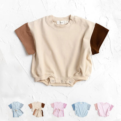 2023 Summer Newborn Baby Boys Girls Oversized Rompers Unisex Romper For Babies Solid Cotton Short Sleeve Bodysuit Jumpsuits